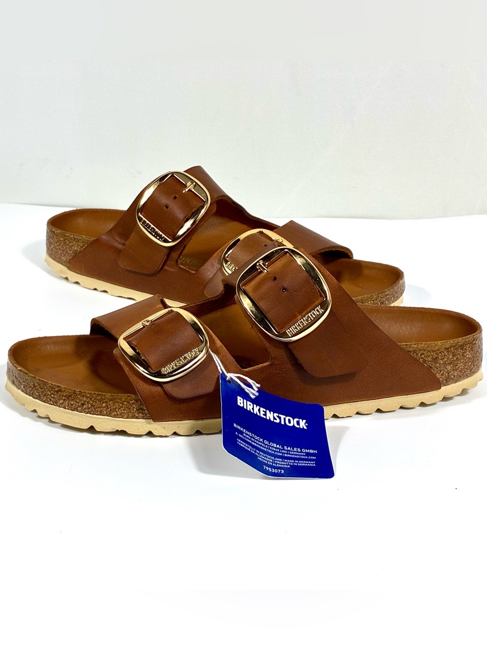 Birkenstock Arizona Big Buckle Slide Sandals Oiled Leather Antique Cognac 40EU - Picture 7 of 17